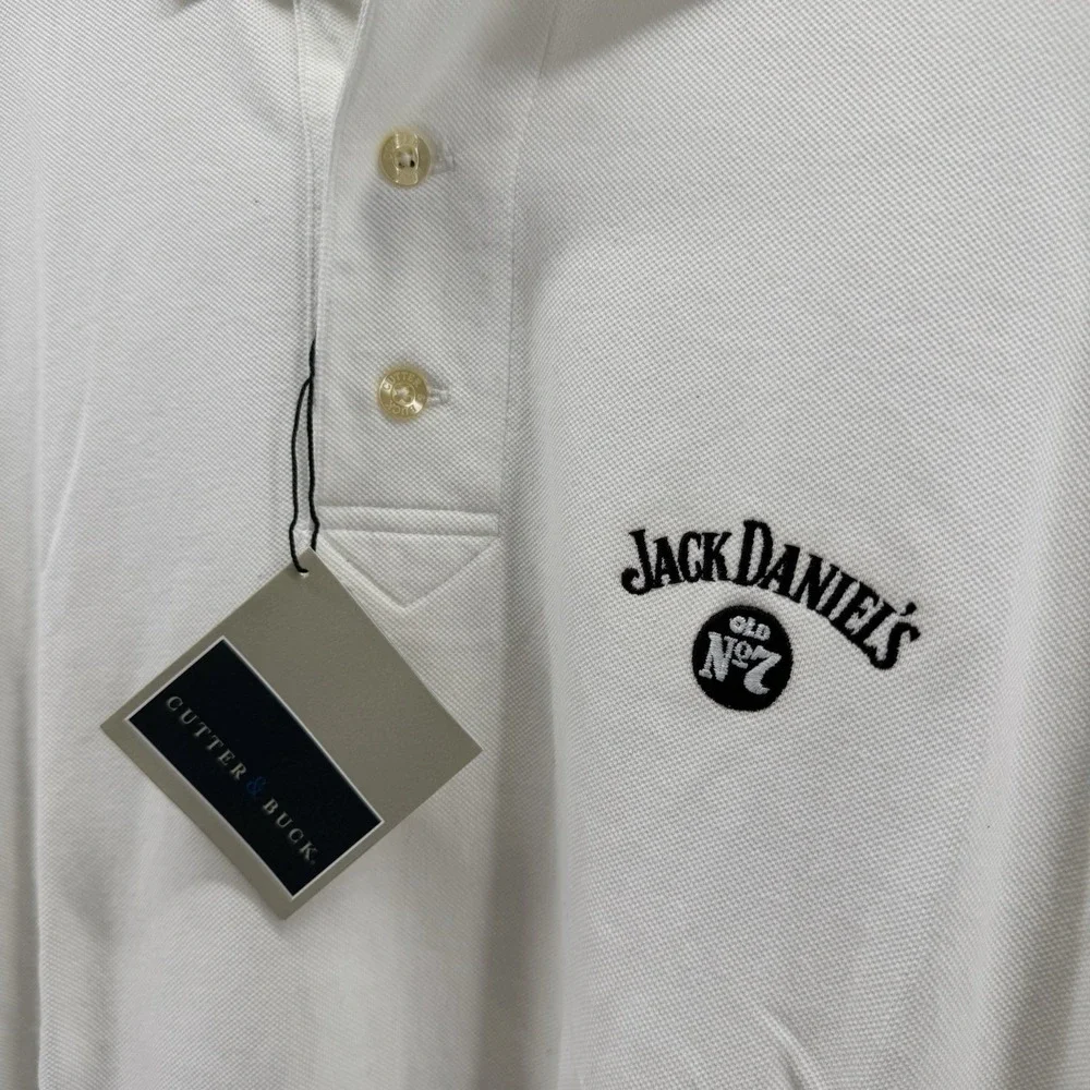NWT Jack Daniels Polo Shirt Men's XL White Cutter‎ & Buck Golf Whiskey Bartender